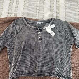 Buckle  Gray Waffle Knit Top